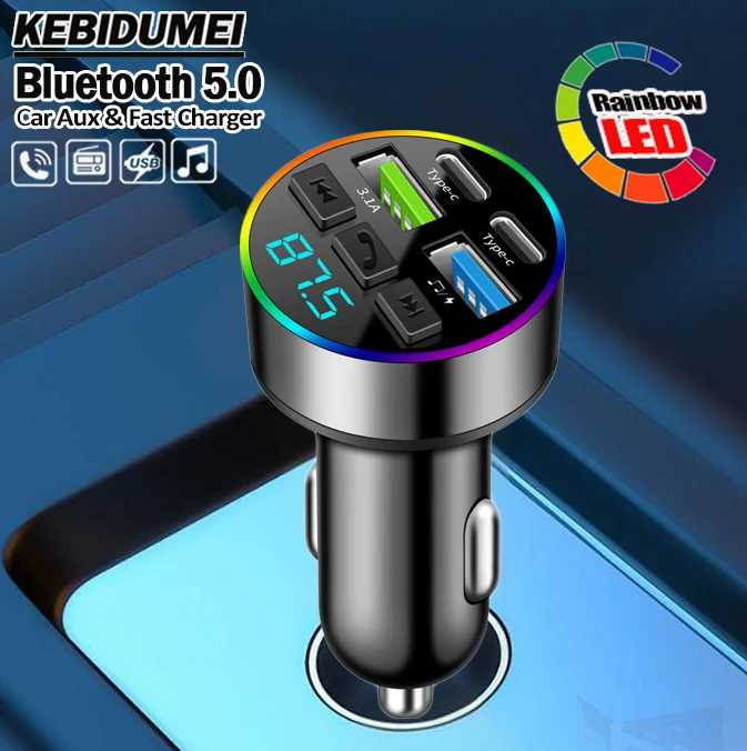 KEBIDUMEI 66 Вт быстрая зарядка Bluetooth 5,0 FM-передатчик 4 порта (двойной USB + Type-C) RGB окружающий свет громкой связи автомобильный MP3-плеер Автоэлектроника