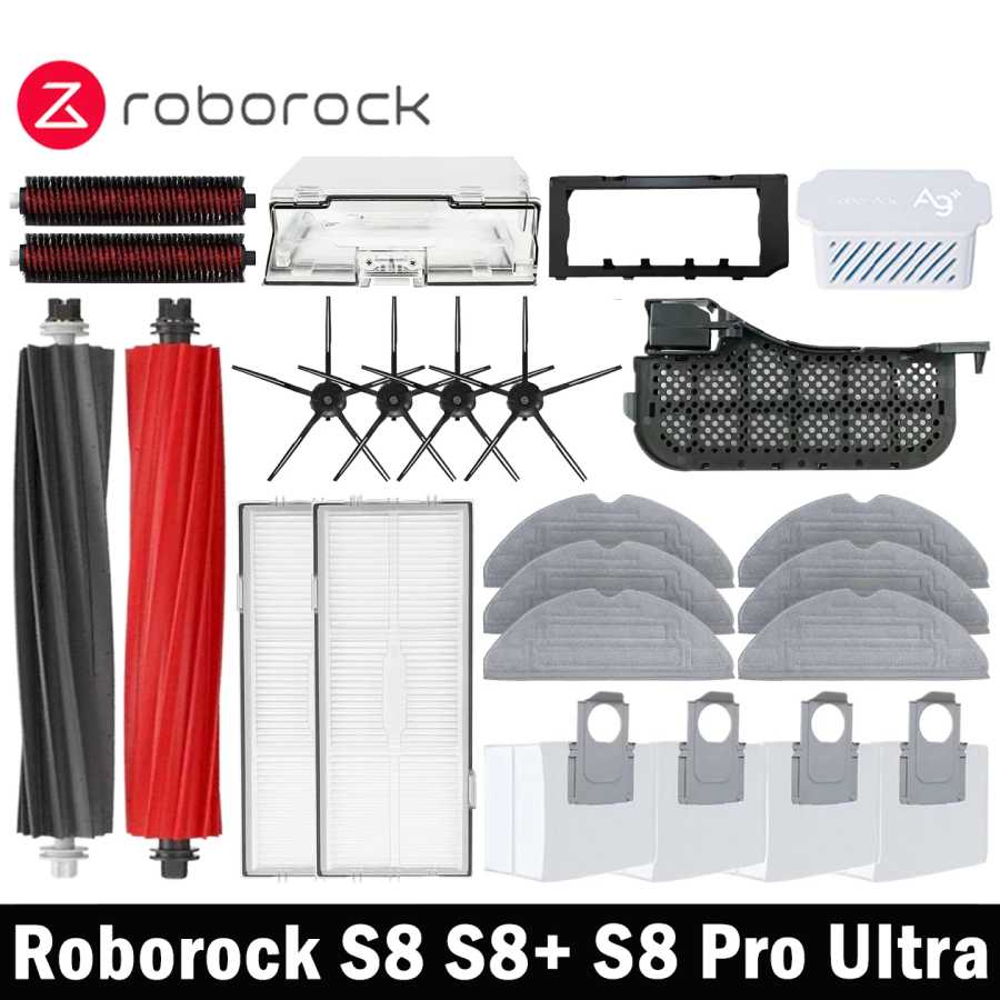 Сменные аксессуары для робота-пылесоса Roborock S8 Pro Ultra S8+: салфетки для влажной уборки, мешки для пылесоса, боковые щетки, фильтры, запасные части Запчасти для бытовой техники