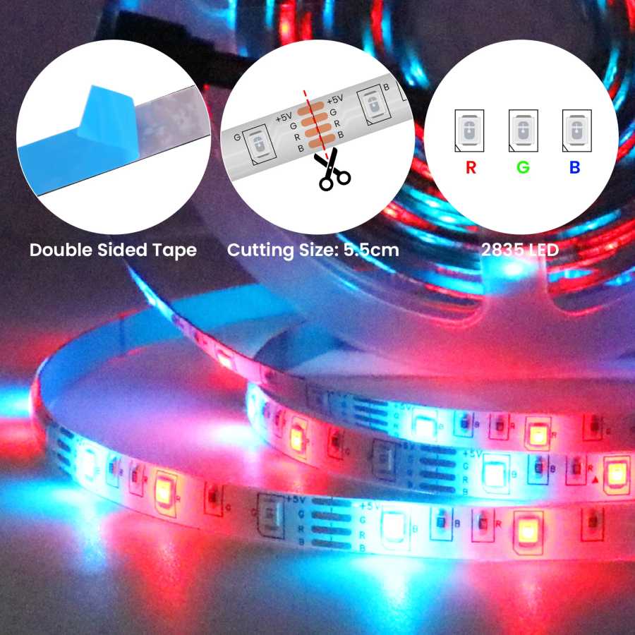 Фотография №1 товара Гибкая светодиодная лента RGB для подсветки телевизора, 3 АА батарейки,