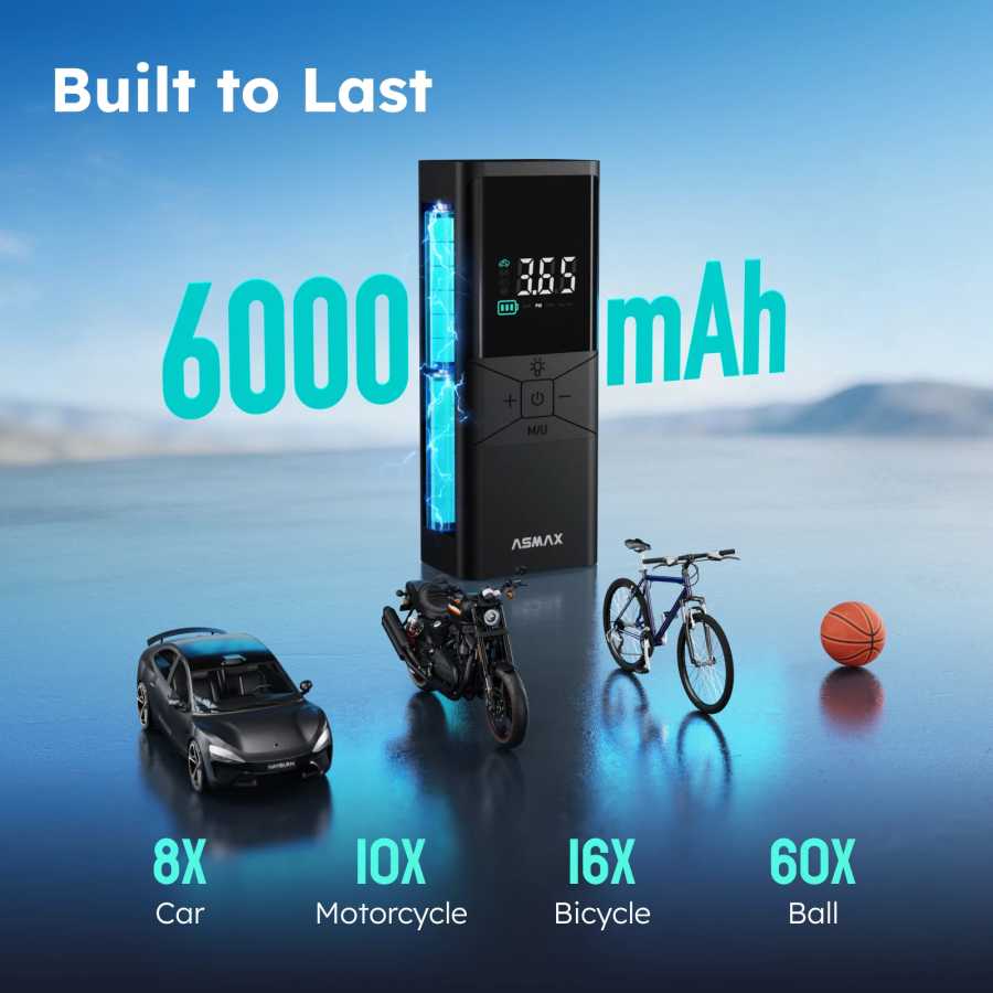 Фотография №4 товара ASMAX T40 Портативный электрический компрессор 150 PSI, беспроводной насос для
