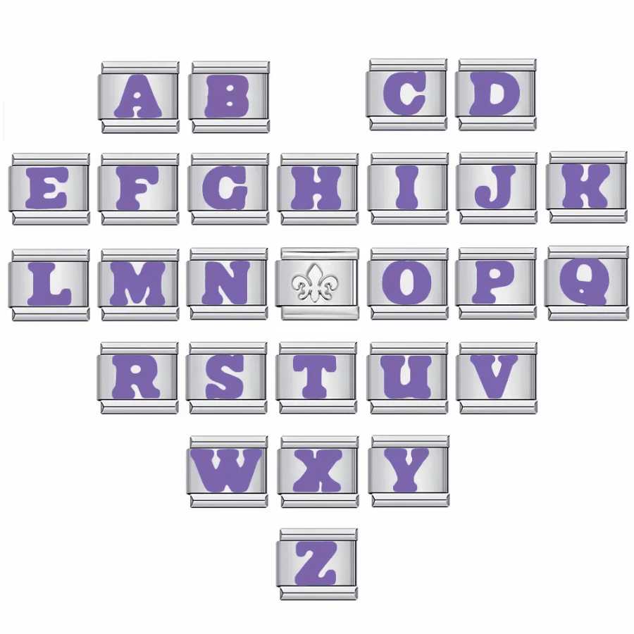 Модные фиолетовые 26 английских букв A-Z итальянские звенья Шарм подходят 9 мм из нержавеющей стали для женщин и мужчин браслет DIY Изготовление ювелирных изделий Y2k 2025 Бижутерия