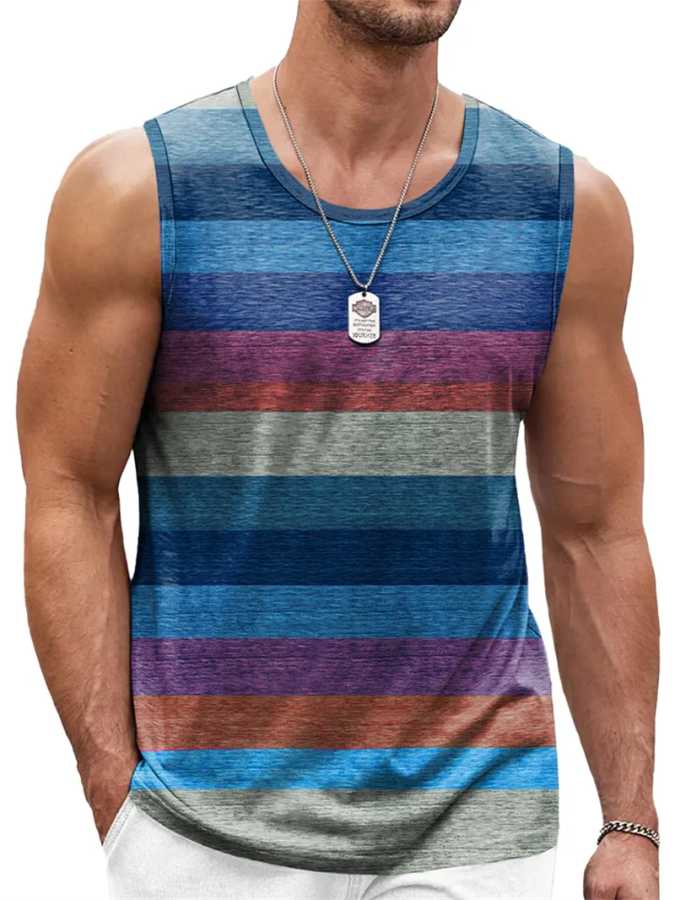 Retro Striped Graphic Tank Tops For Men Fashion Casual Summer Sleeveless 3D Printed Vest Loose Crew Neck Quick Dry Sports Tees Футболки и майки