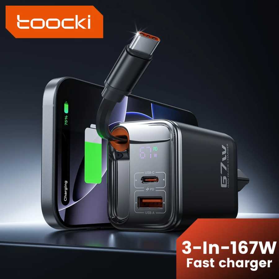 Toocki 67 Вт USB-зарядное устройство с дисплеем и кабелем типа C для iPhone 16 15 Pro Max Xiaomi 12 13 Samsung S23 Macbook 3 в 1 Быстрое зарядное устройство Аксессуары для мобильных телефонов