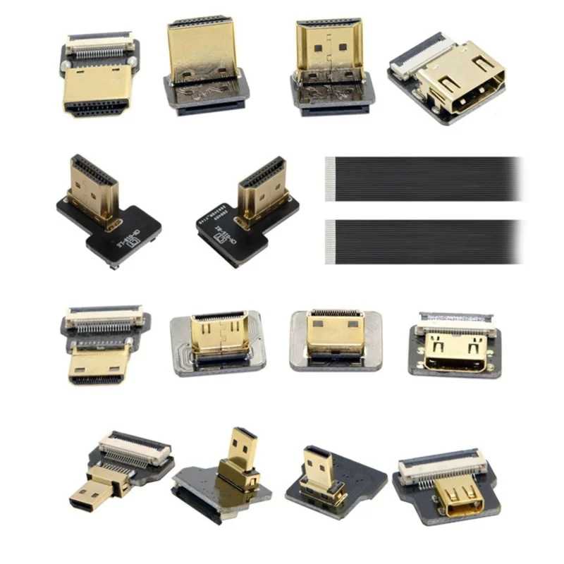 FPV Micro HDMI-совместимый 90-градусный разъем FPC Гибкий плоский мини-ленточный кабель HDMI FFC 20pin для дрона Gopro DSLR Gimbal Kit Аксессуары и запчасти