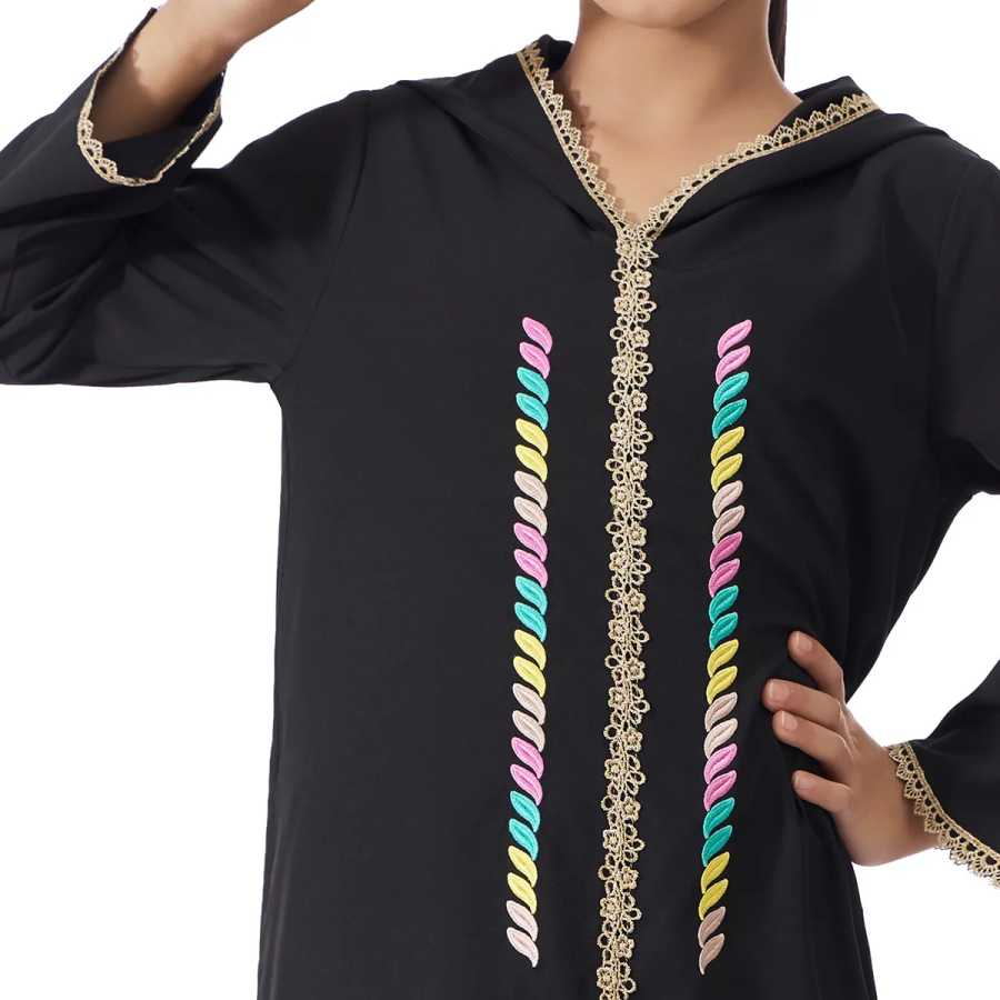 Фотография №4 товара Kids Hooded Dress Lace Embroidery Muslim Abaya Ankara Dashiki Boubou