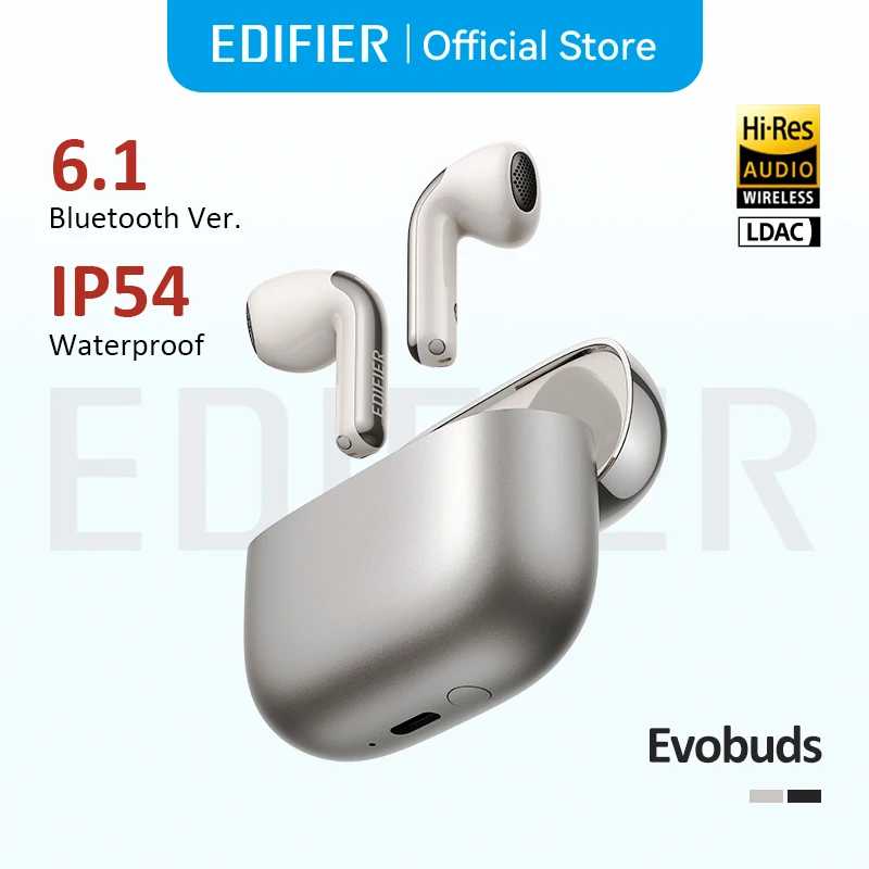 Беспроводные наушники Edifier Evobuds True Wireless с Bluetooth, функцией голосового перевода с ИИ, шумоподавлением, Bluetooth 6.1, Hi-Res, IP54 Портативное аудио и видео