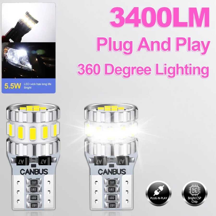 3400LM T10 W5W 168 194 Мигающие светодиодные лампы Canbus, освещение номерного знака 6000K, высококачественная парковочная лампа, супер яркий внутренний свет 