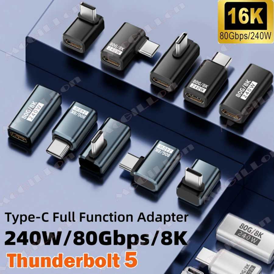 Угловой адаптер USB4 V2 90 градусов типа C 80 Гбит/с Thunderbolt 5 4 3 Локтевой адаптер 240 Вт Кабельный разъем USB-C 40 Гбит/с для MacBook Air Компьютерная периферия