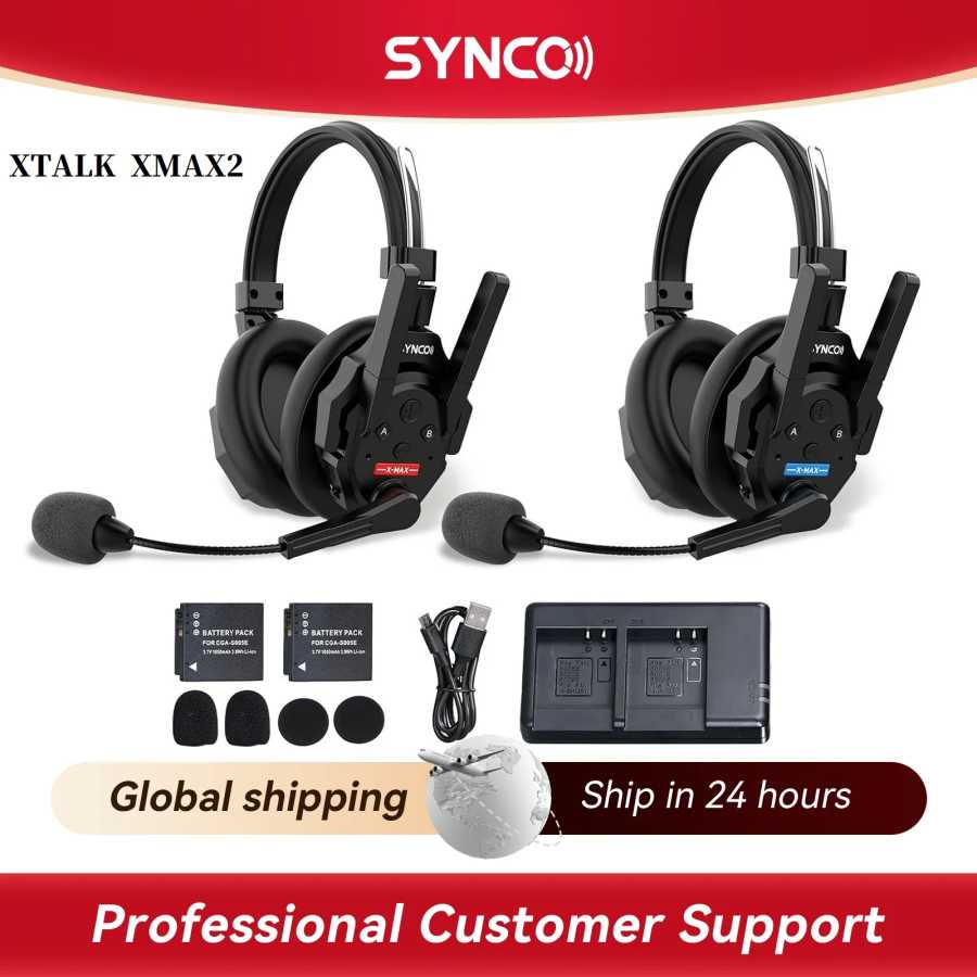 SYNCO XTALK XMAX2 Беспроводная гарнитура для внутренней связи, 2-местные гарнитуры с двумя ушами, 500 м/1640 футов с шумоподавлением Рация