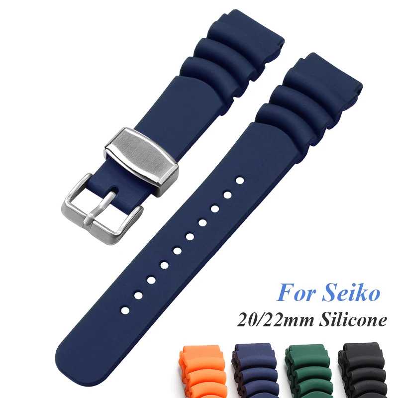 Силиконовый ремешок для Seiko 20 мм 22 мм, спортивный ремешок для часов для мужчин и женщин, водонепроницаемый силиконовый браслет для дайвинга, кольцо с пряжкой, ремень Аксессуары для часов