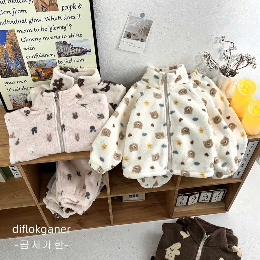 Зимние плюшевые теплые детские пижамные комплекты, утепленные детские пижамные комплекты с героями мультфильмов, домашняя одежда для девочек и мальчиков, костюм, пижамный комплект для маленьких девочек Детская одежда