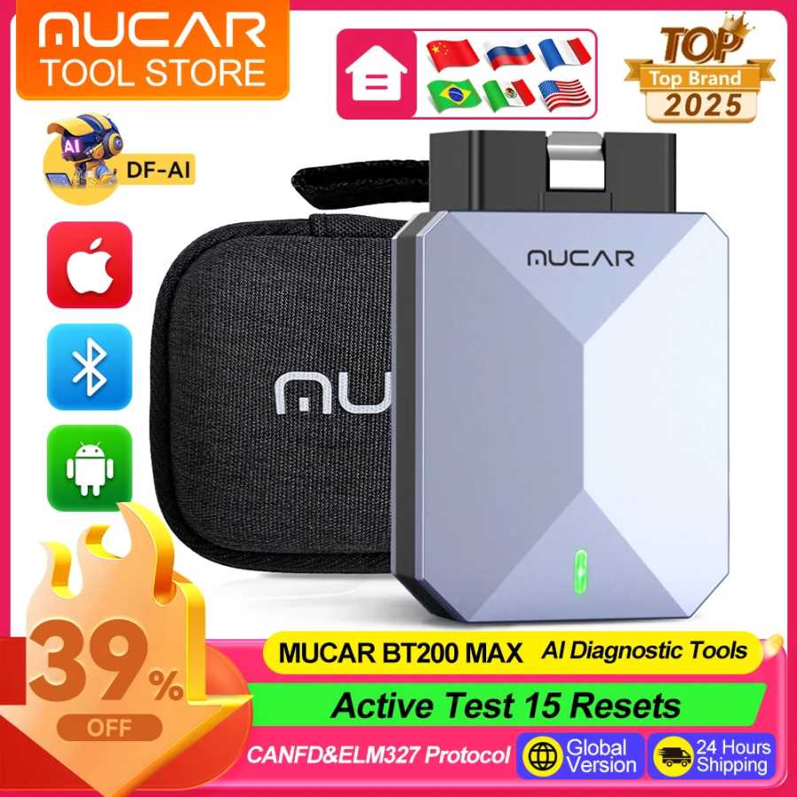 MUCAR BT200 MAX Диагностические инструменты Все системы AI OBD2 Сканер Пожизненное бесплатное обновление CAN FD BI-направленный диагностический сканер Mucar Инструменты для обслуживания автомобилей