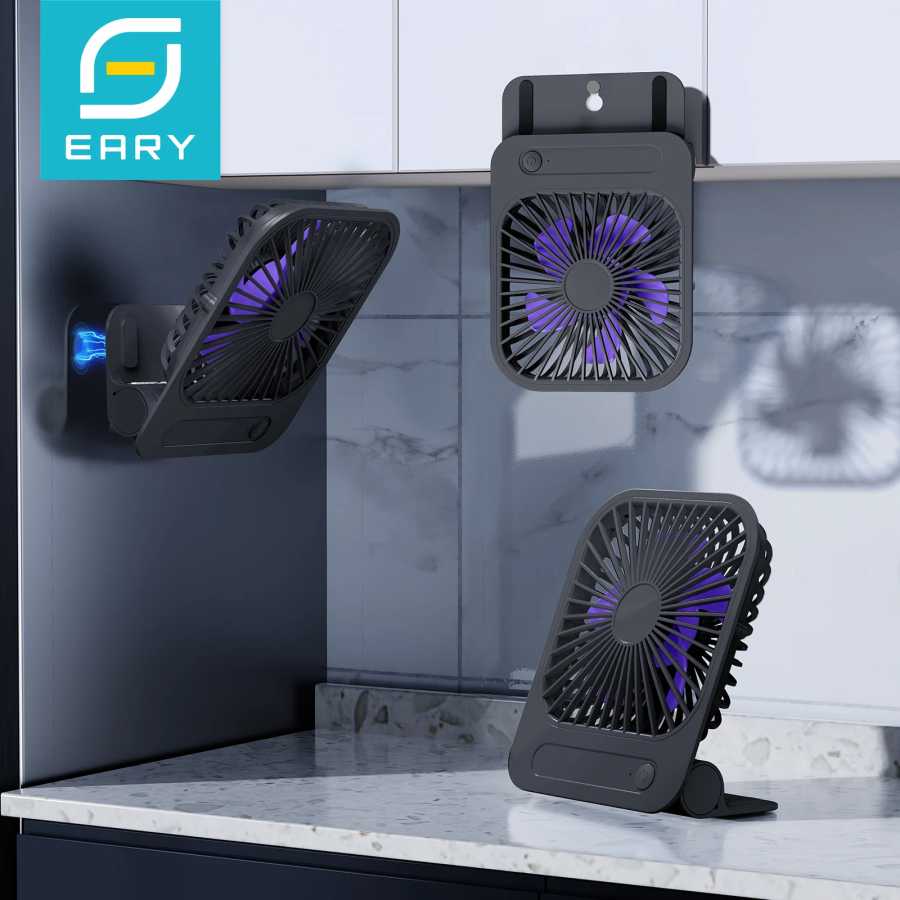 Портативный магнитный вентилятор Eary с аккумулятором 1200 мАч, USB перезаряжаемый, 180, регулируемый, 4 скорости, ветровой персональный ультратонкий вентилятор воздушного охлаждения Техника для дома