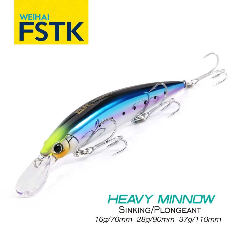 Новая тяжелая тонущая приманка FSTK Minnow 110S 37г, 90S 28г, 70S 16г для морской рыбалки на дальние дистанции, искусственная приманка для морской воды Для рыбалки