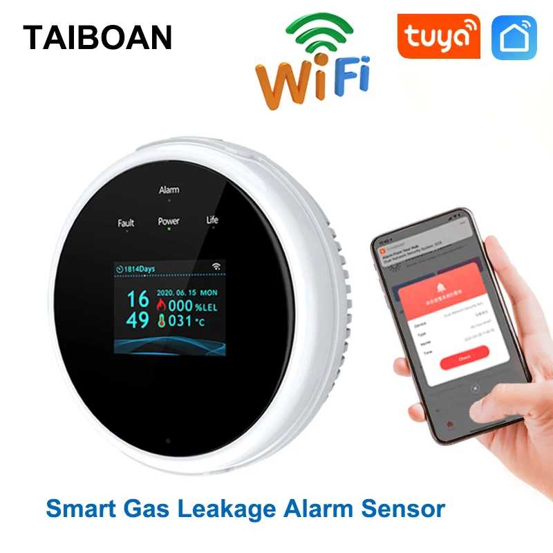 Датчик утечки газа с Wi-Fi, детектор пожарной безопасности с ЖК-дисплеем и управлением через приложение Умные системы общественной безопасности