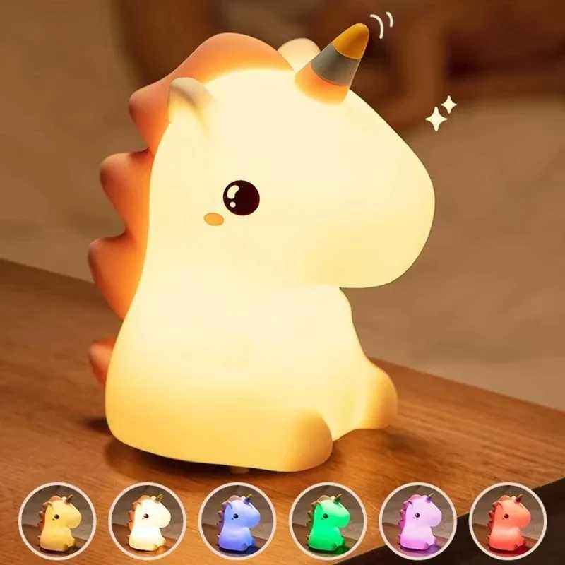 Силиконовый светодиодный ночник с изображением единорога для детей, USB-перезаряжаемый, с мультяшным дизайном животных, декор для спальни, сенсорный ночник для подарков Ночники