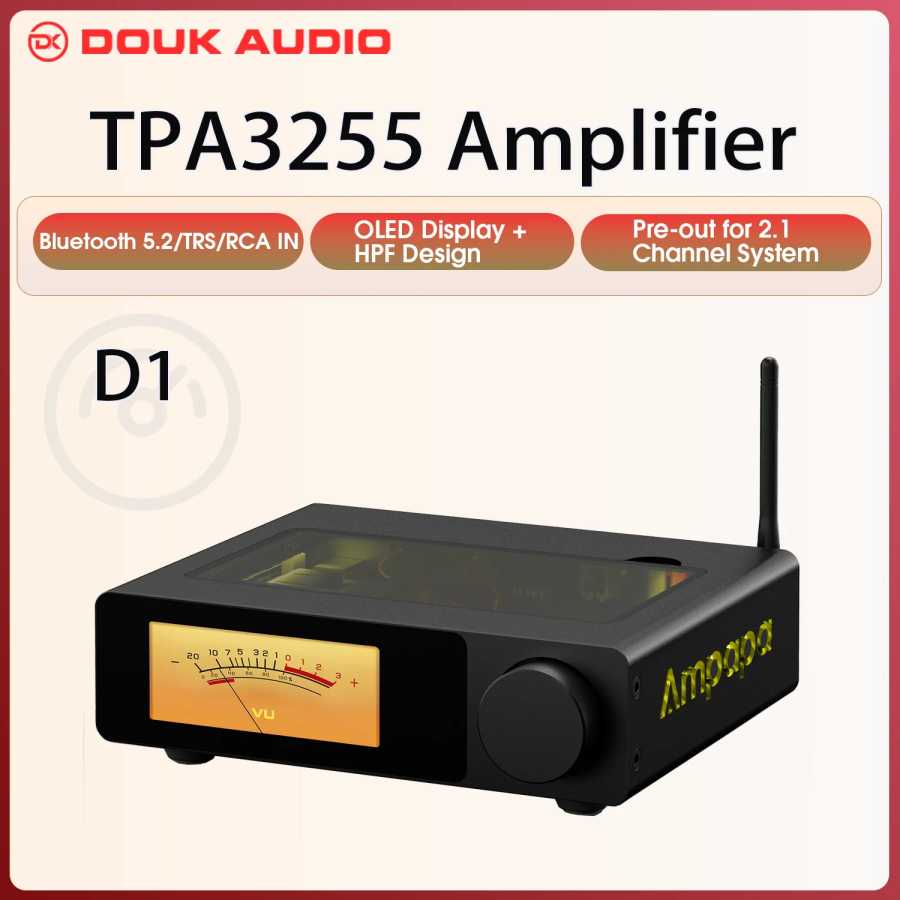 Усилитель Ampapa D1 HiFi Stereo Bluetooth 5.2, 2.0-канальный, для домашнего аудио, с цифровыми VU-метрами, HPF, 300 Вт x 2 ТВ, аудио- и видеотехника