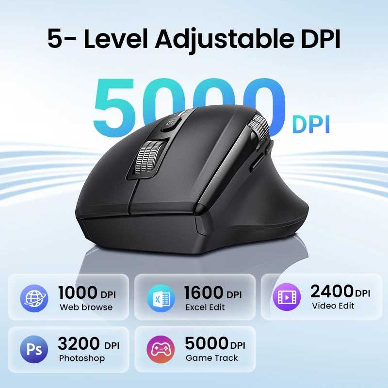 Фотография №4 товара Беспроводная мышь UGREEN Hyper-Fast Scroll Bluetooth 5.4 2.4G, эргономичная, 5000DPI,