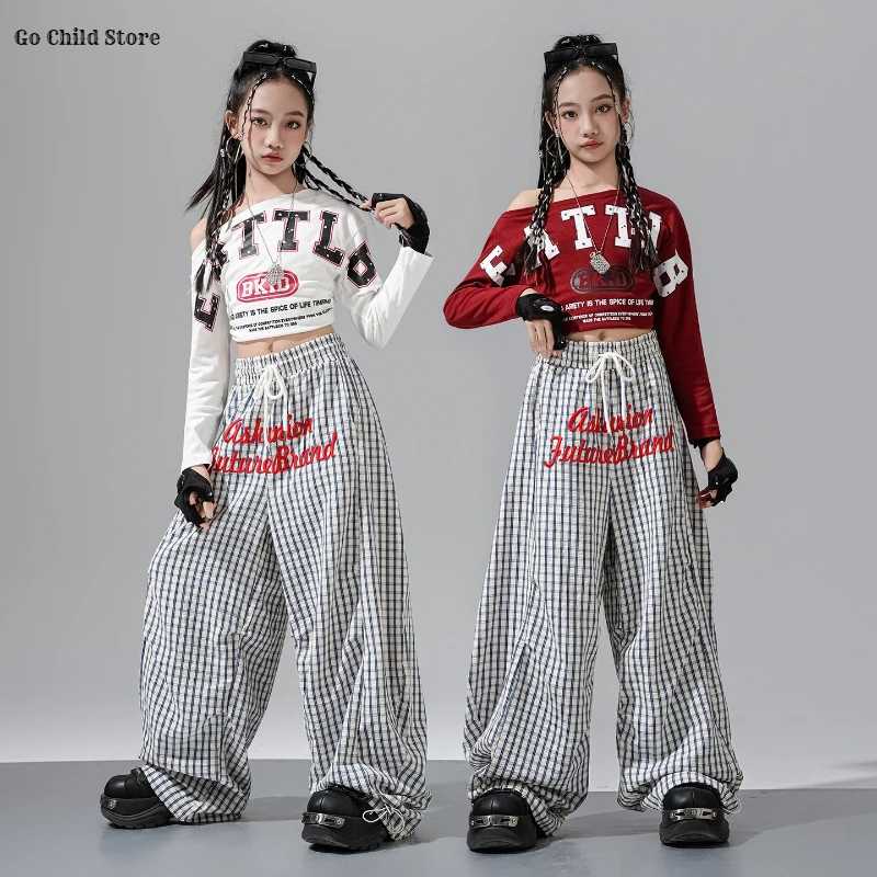 Фотография №2 товара K-pop модный укороченный топ с открытыми плечами для девочек, брюки-карго,