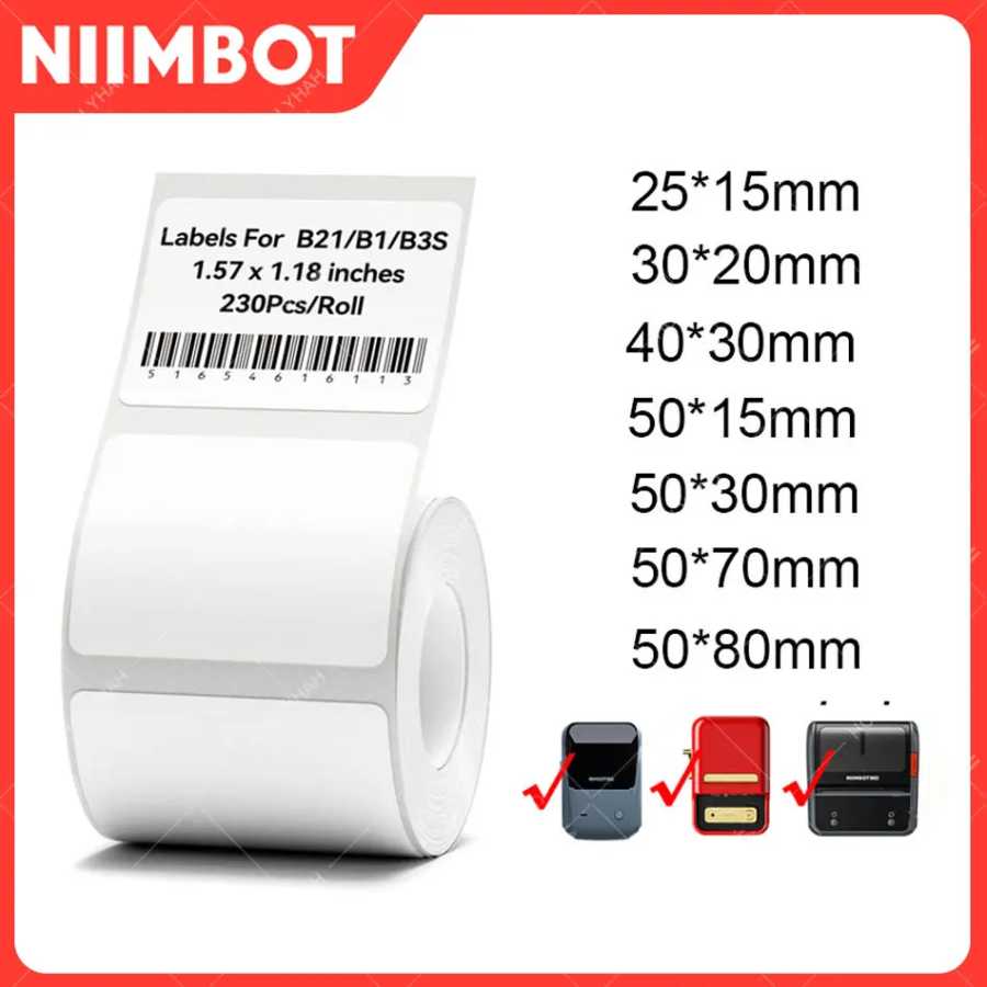 Niimbot B21/B1/B3S термоэтикетка-наклейка, бумага для печати, белая, ширина 20-50 мм, бирка для одежды, товарная цена, самоклеящаяся еда Бумага
