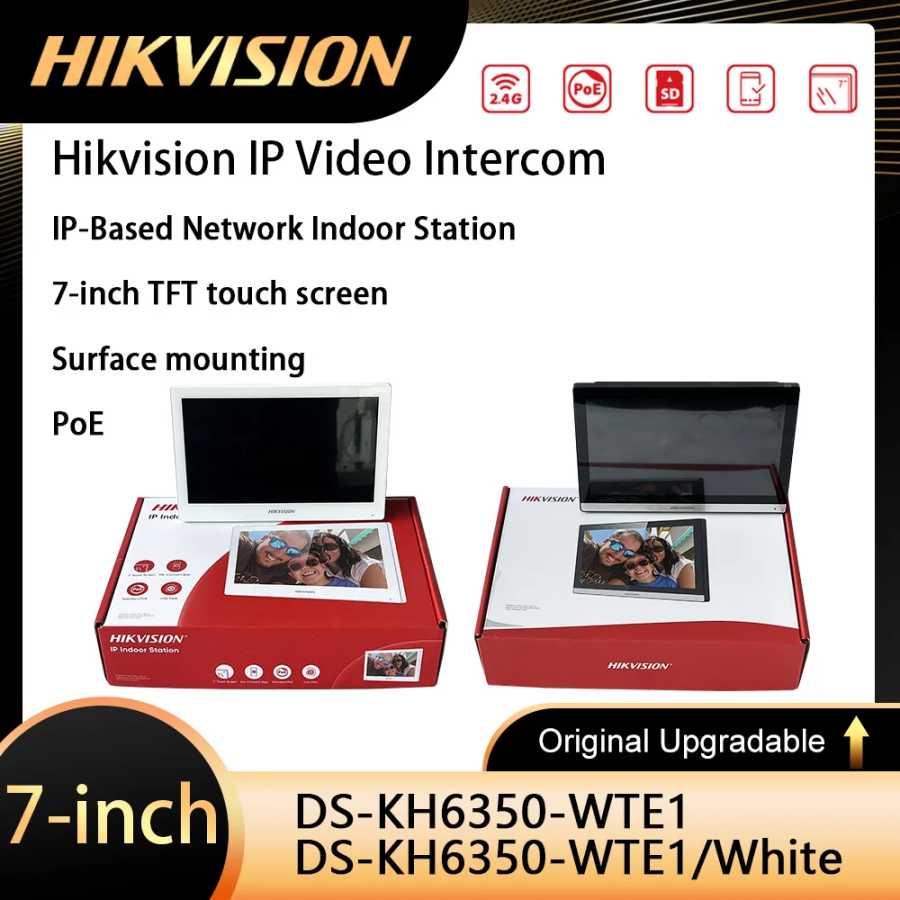 Видеодомофон Hikvision DS-KH6350-WTE1: IP-станция для помещений с 7-дюймовым IPS сенсорным экраном, беспроводной монитор, стандарт POE, Wi-Fi Доступ к автоматизации здания