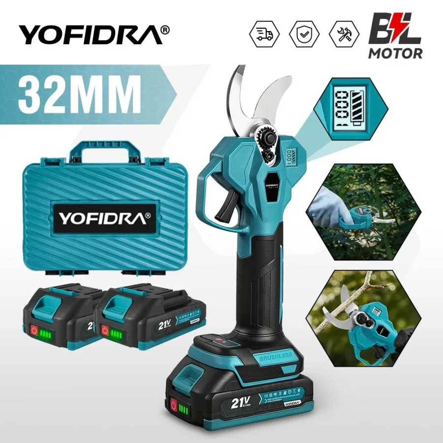 Беспроводные электрические секаторы YOFIDRA 32 мм с 2 скоростями, для обрезки веток, садовый инструмент, совместимый с аккумулятором Makita 21V. Электрические инструменты