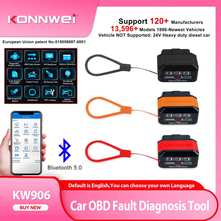 2026 KONNWEI KW906 OBD2 диагностический инструмент системы двигателя автомобиля сканеры Bluetooth5.0 для Android/IOS ELM 327 считыватель кодов Pic18F25K80 Инструмент для ремонта автомобилей