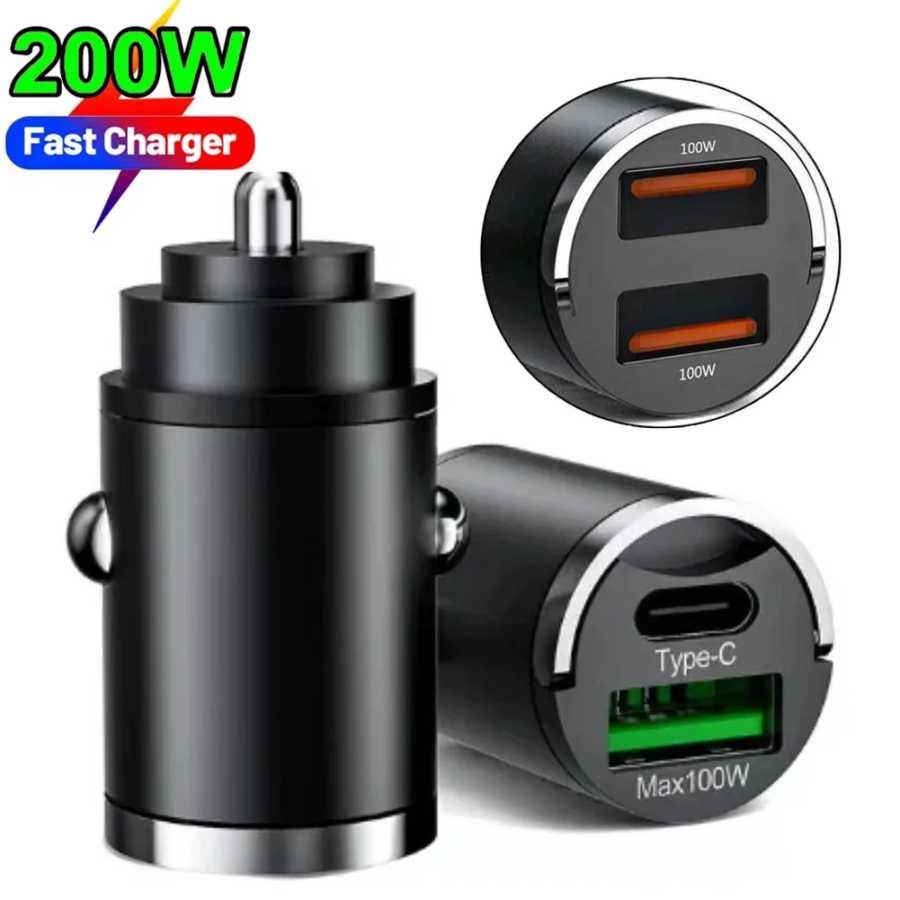 Автомобильное двухпортовое мини-USB-зарядное устройство 200 Вт, сверхбыстрая зарядка, розетка прикуривателя 12-24 В, алюминиевый адаптер для зарядки сотового телефона Электротехническое оборудование