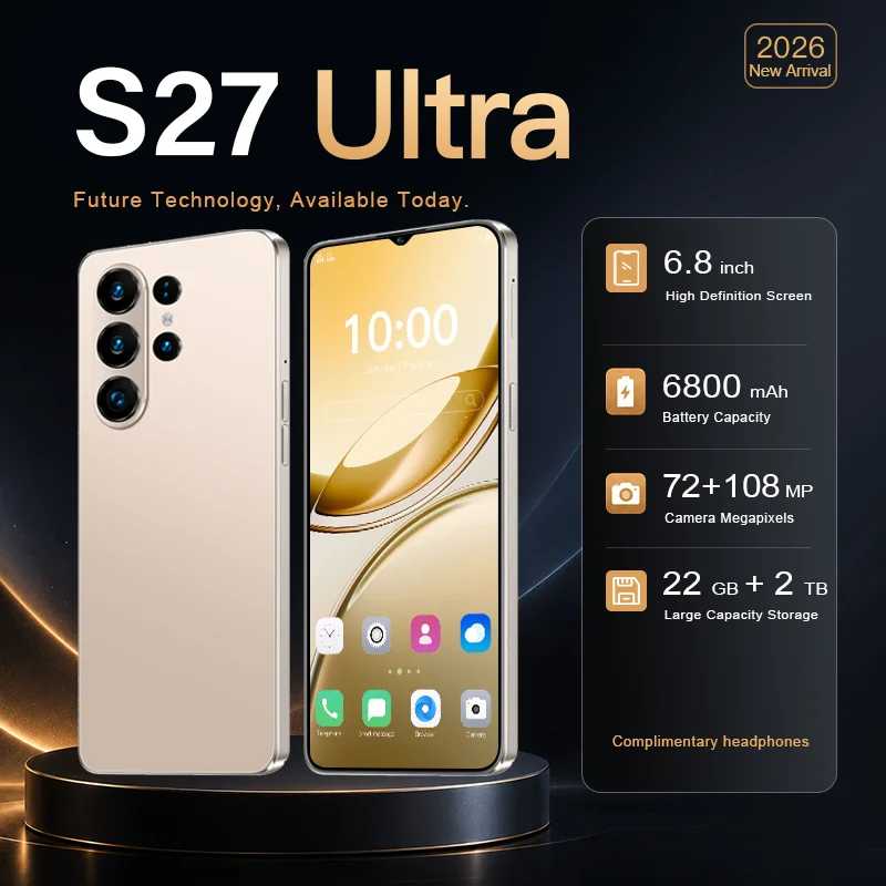 НОВИНКА: Высококачественный S27 Ultra, глобальная версия, оригинал, 6.8 дюйма, 5G, две SIM-карты, интеллектуальная система ожидания, аккумулятор 8000 мАч Мобильные телефоны