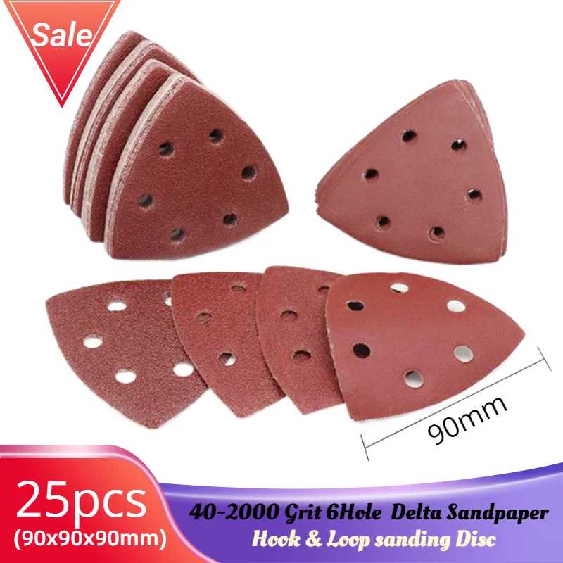 25 шт. 90 мм 6 отверстий Delta Sander, бумажный крючок и петля, шлифовальный диск, абразивные инструменты для шлифовки, Зернистость 40-2000 Абразивные инструменты и абразивы