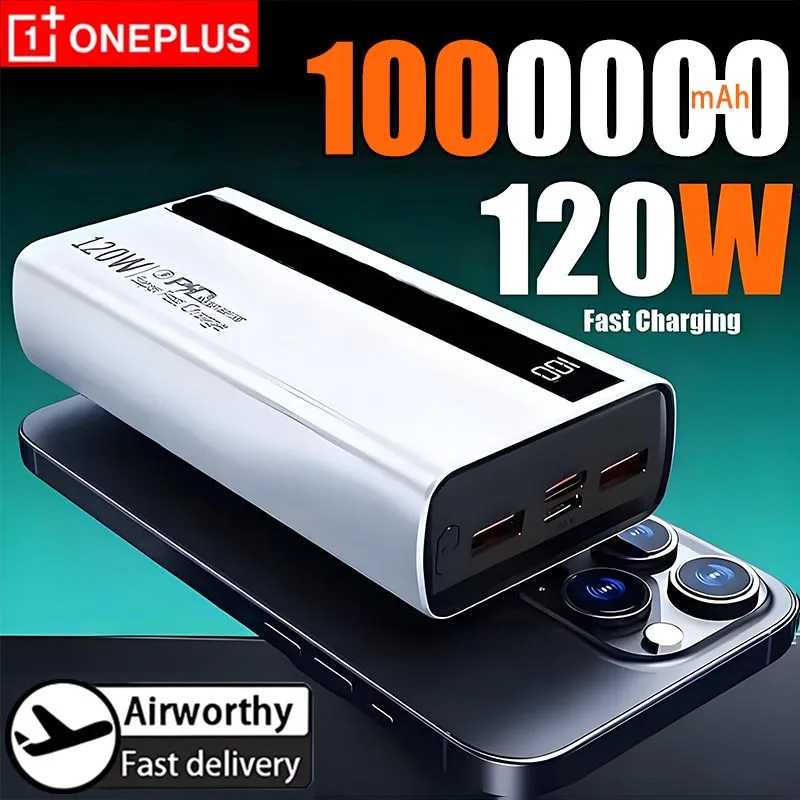 Oneplus 1000000 мАч Power Bank большой емкости с цифровым дисплеем, мобильный Power Bank, 120 Вт, быстрая зарядка, светодиодный дисплей, портативное зарядное устройство Аксессуары для мобильных телефонов