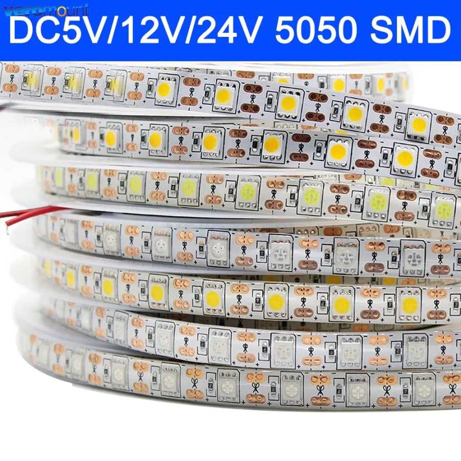 5 м DC5V 12V 24V SMD 5050 Светодиодная лента для подсветки телевизора IP20 IP65 Водонепроницаемая холодная теплая белая лента 4000K RGB для украшения Светодиодная подсветка