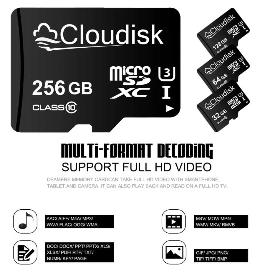 Фотография №2 товара Карта памяти Cloudisk Micro SD U3 128 ГБ, 64 ГБ,