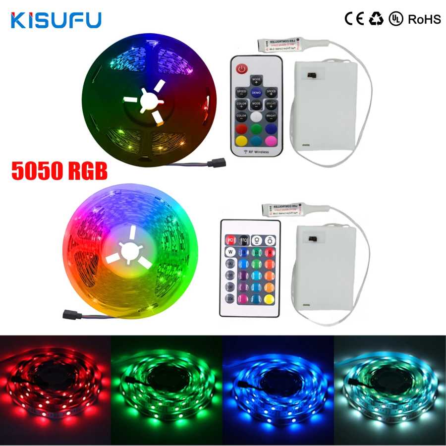 DC 5 В 5050 RGB лента светодиодный светильник на батарейках IP21/IP65 лента стабильные светодиодные ленты для использования в помещении и на открытом воздухе 3/24/44 клавиш дистанционное управление Светодиодная подсветка