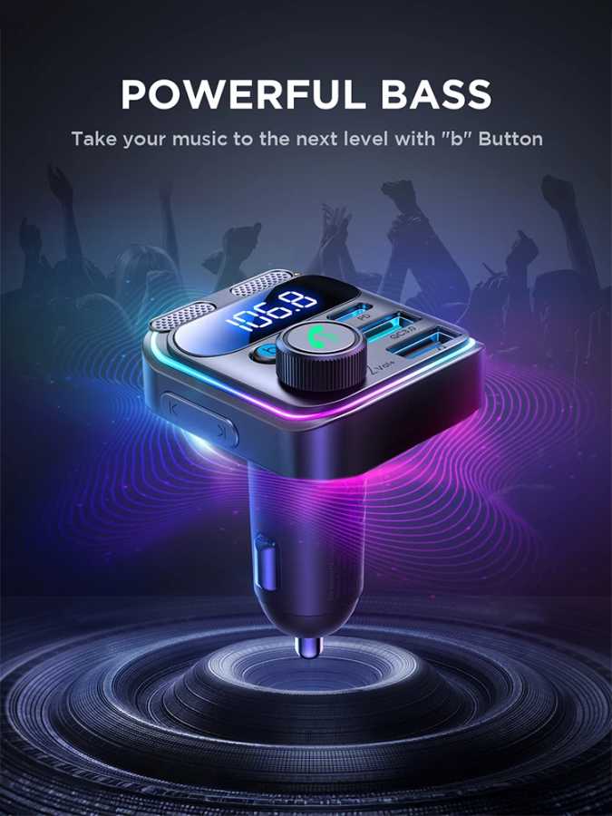 Фотография №3 товара Автомобильный FM-трансмиттер JOYROOM 81W Bluetooth 6.0 с двумя микрофонами, быстрой