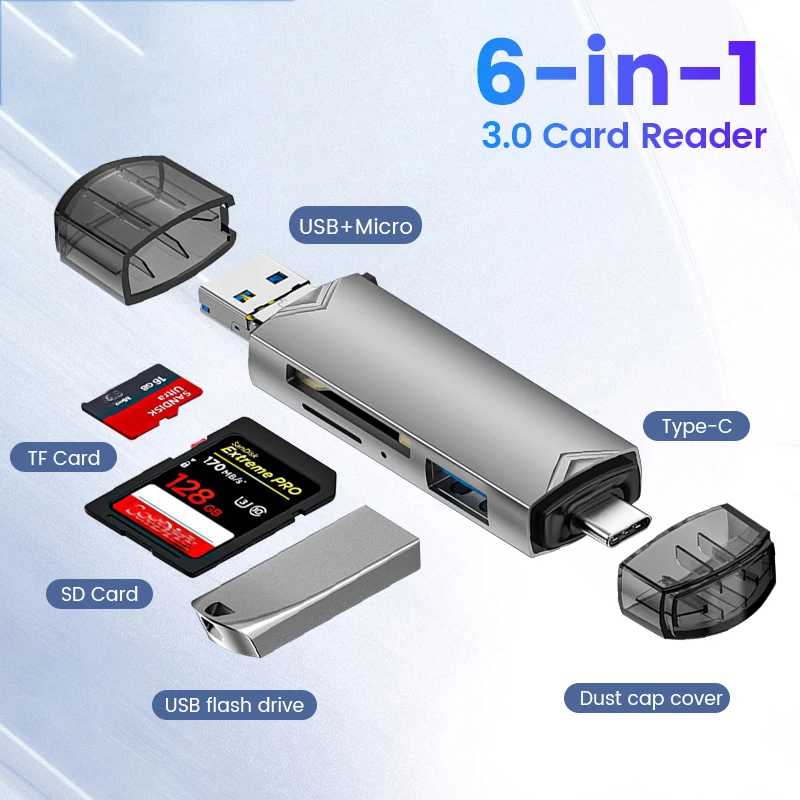 6 in 1 Card Reader USB3.0 Кардридер 6 в 1 с USB 3,0 на Type C Micro USB универсальный OTG адаптер многофункциональный адаптер SD TF Высокоскоростная передача Хранение данных