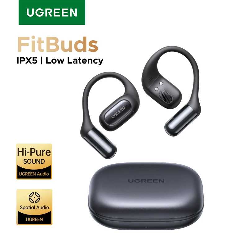 Наушники UGREEN FitBuds с открытыми наушниками, наушники-крючки TWS True-Wireless Bluetooth 6.0, беспроводные наушники, пространственное аудио, воспроизведение на 30 часов Портативное аудио и видео