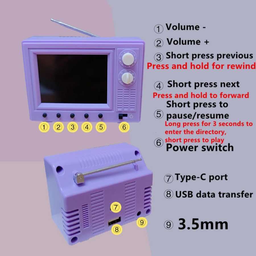 Фотография №2 товара Мини-телевизор для кукольного домика 1/12 с USB-портом, 2,4-дюймовым экраном, памятью