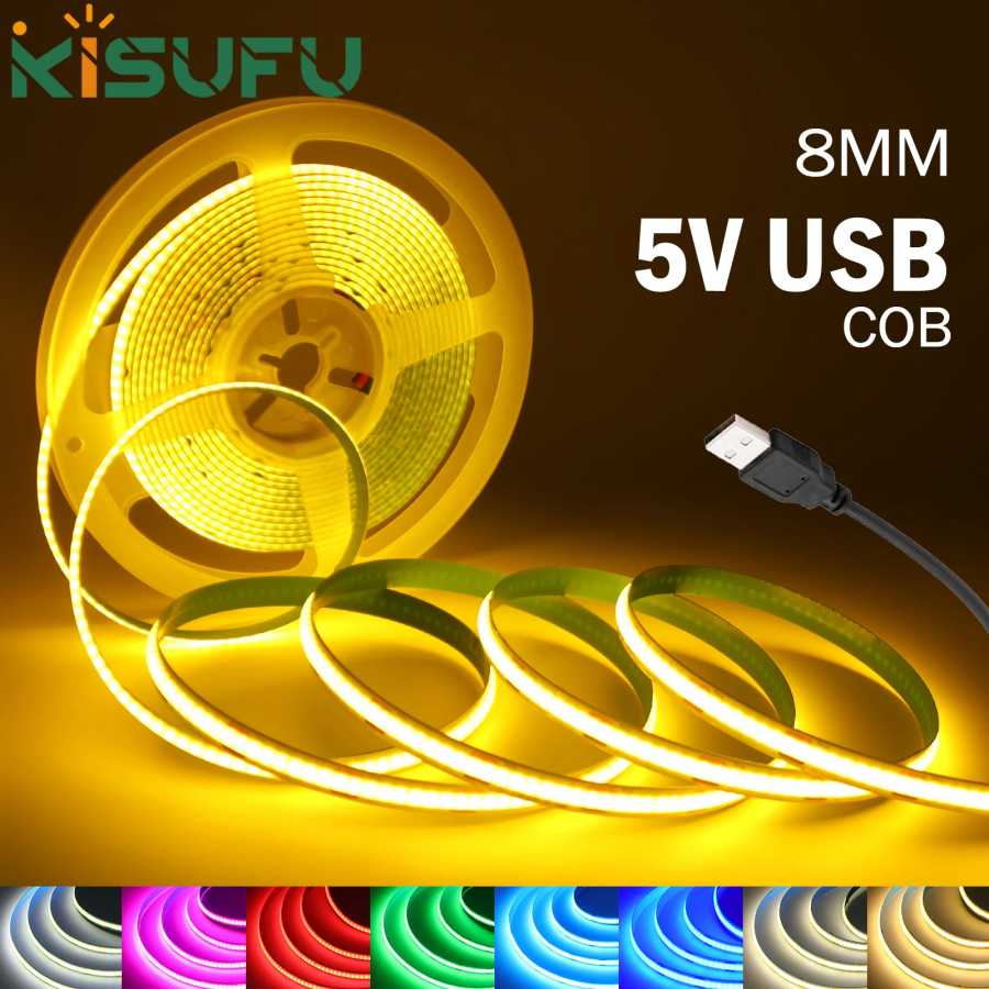 DC5V USB COB светодиодная лента белый/розовый/красный/желтый/голубой ледяной/зеленый 8 мм 320 светодиодов/м гибкий ночник для домашнего декора подсветка телевизора 