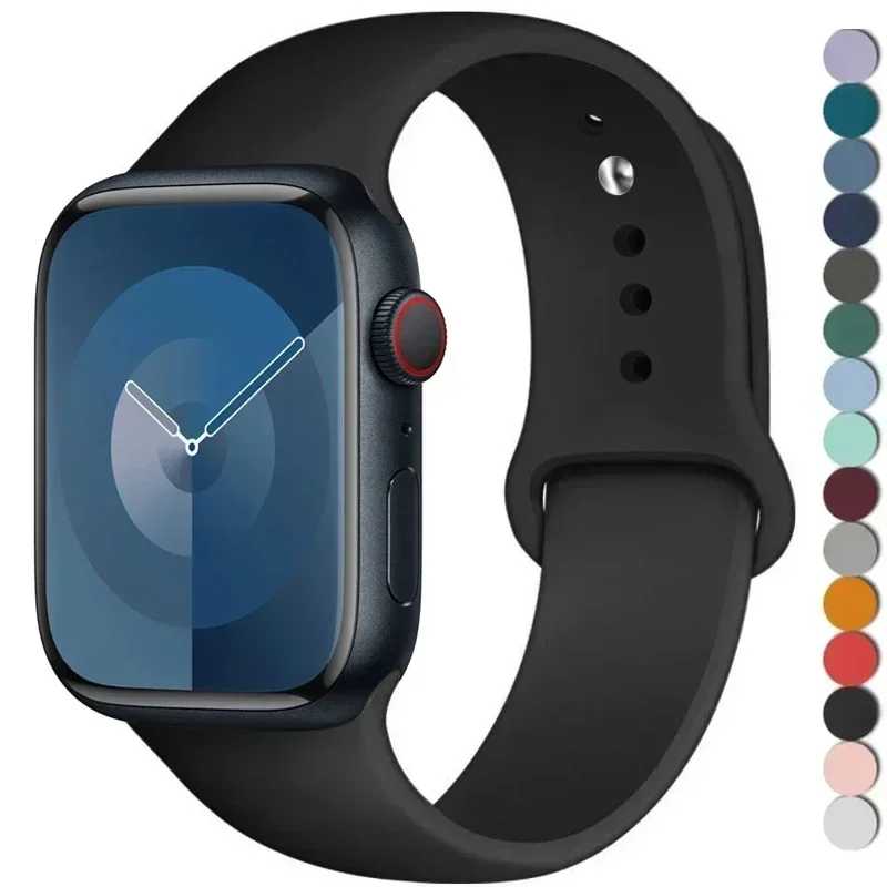 Силиконовый ремешок для Apple Watch, ремешок 44 мм, 45 мм, 40 мм, 41 мм, 42 мм, 45 мм, спортивный браслет iwatch series 8 7 6 5 4 3 SE 9 Ultra 2 49 мм Аксессуары для часов