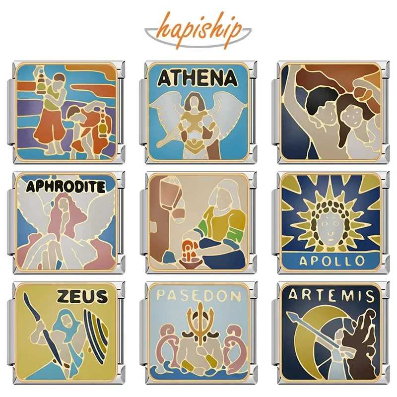 Hapiship 2024 женская мода Афина Аполлон Зевс подвески итальянские звенья бусины подходят 9 мм браслет из нержавеющей стали DIY ювелирные изделия DJ1325-C Бижутерия