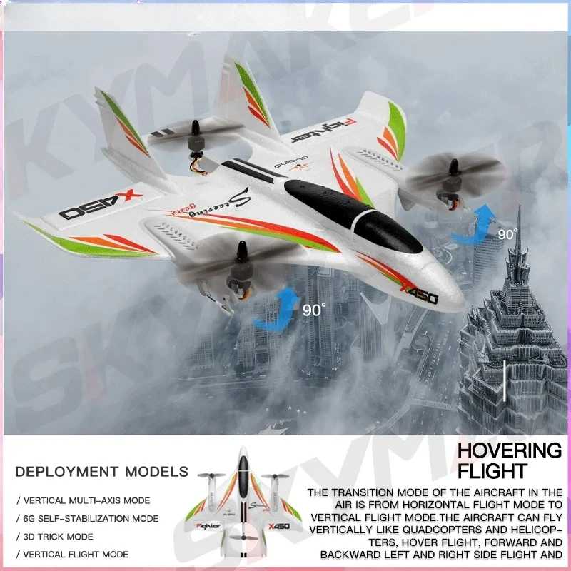 Фотография №1 товара Радиоуправляемый самолет Wltoys XKS X450 2.4G с дистанционным управлением, 3D/6G,