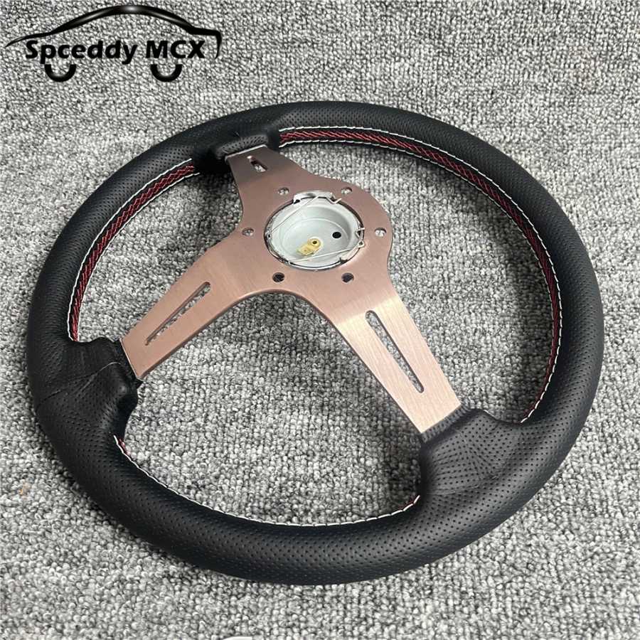Фотография №4 товара Spceddy, для руля, 14 дюймов, 350 мм, ПЕРФОРИРОВАННОЕ кожаное вогнутое
