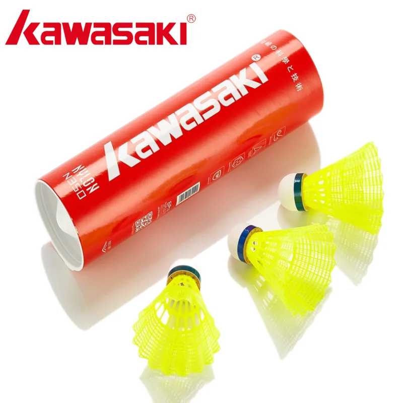 Kawasaki нейлоновый мяч N350 для тренировок, 6 шт., пластиковый волан для бадминтона, птицы для тренировок на открытом воздухе, прочный, средней скорости Спортивные ракетки