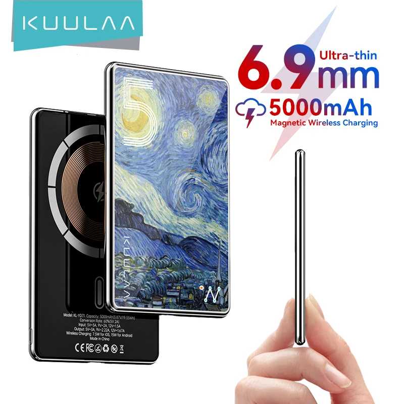 Магнитный Power Bank KUULAA 5000 мАч, беспроводное магнитное зарядное устройство для телефона, внешний аккумулятор 20 Вт с быстрой зарядкой для iPhone 17 16 Аксессуары для мобильных телефонов