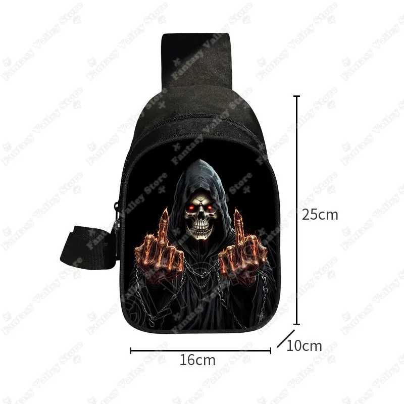 Фотография №1 товара Забавная нагрудная сумка Grim Reaper с черепом и средним пальцем,