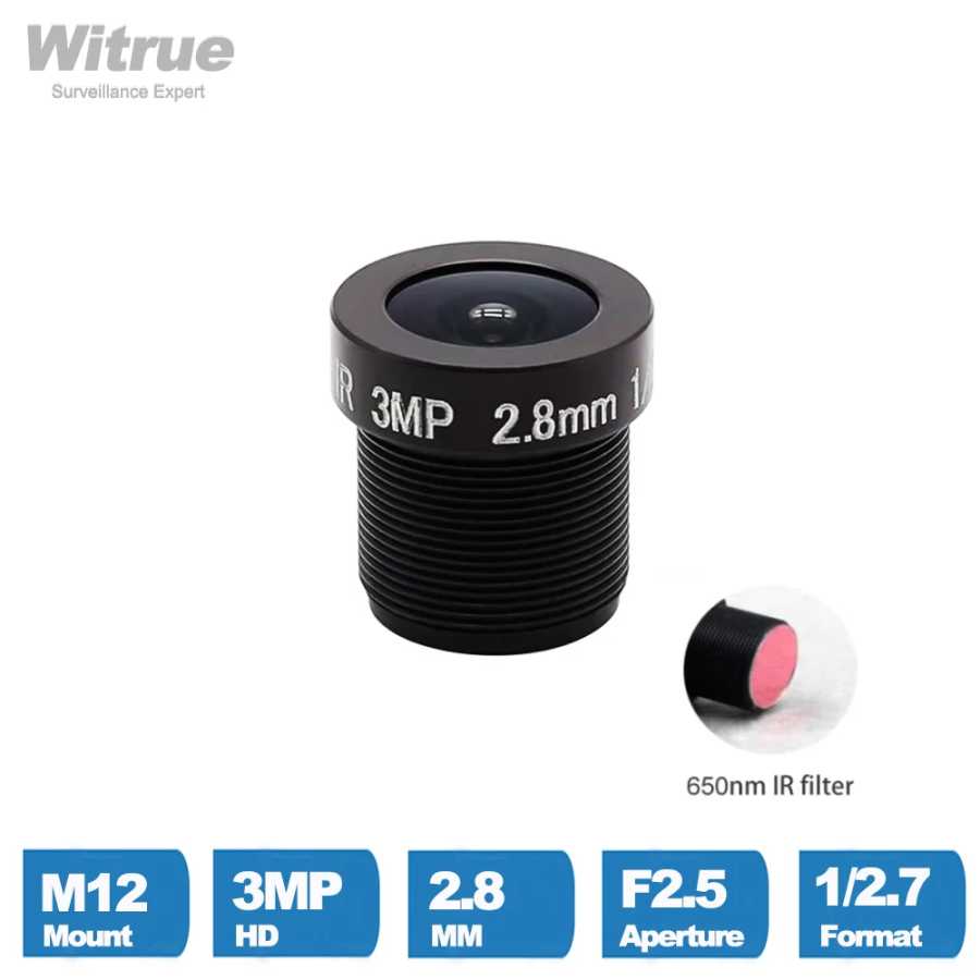 Witrue HD 3-мегапиксельный объектив для видеонаблюдения 2,8 мм с креплением M12 1/2,7 дюйма F2,5 115, широкоугольный для камер AHD IP-камер безопасности Видеонаблюдение