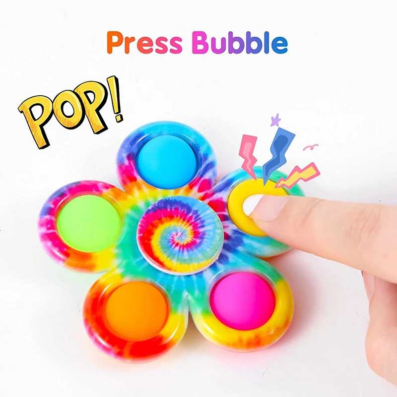 Tie Dye Simple Fidget Spinner Pops Finger Toys Push Bubble Hand Spinner для СДВГ Тревога Снятие стресса Сенсорные подарки для детей Игрушки антистресс