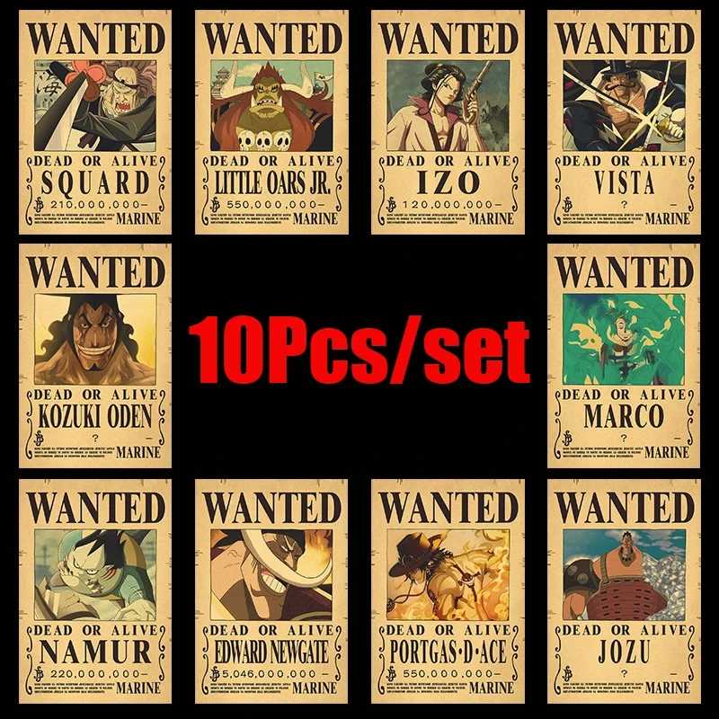 Фотография №4 товара 10 шт., аниме One Piece Luffy Wanted, винтажные постеры, набор