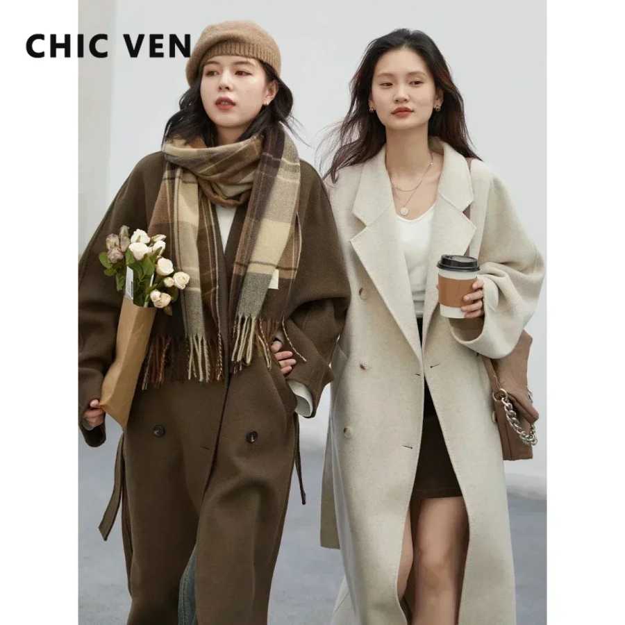 Женское длинное двустороннее шерстяное пальто CHIC VEN в стиле ретро, свободного кроя, двубортное, ветрозащитное, осень-зима 2026 Пальто и куртки